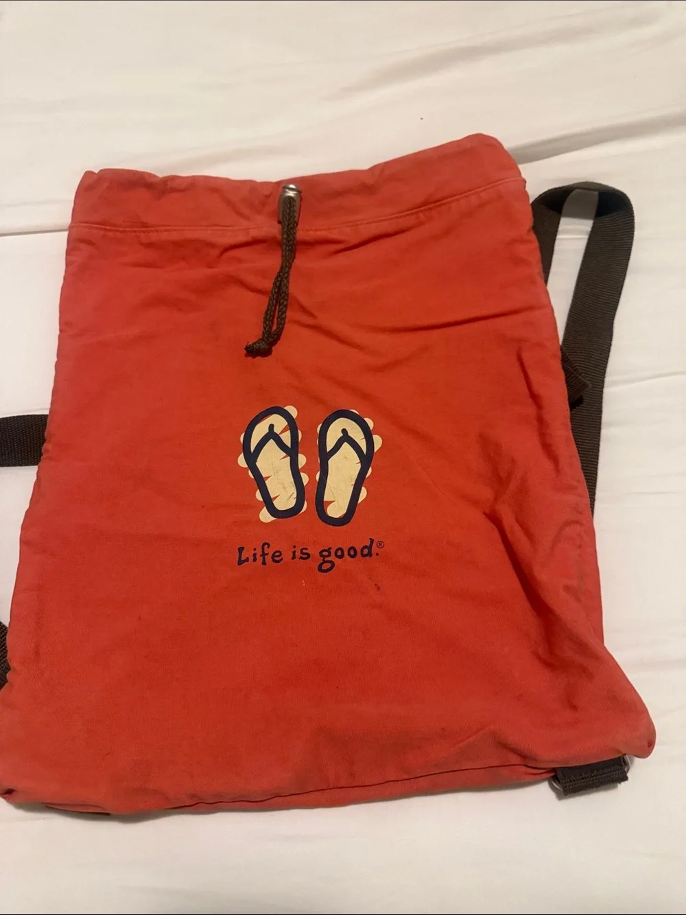 Life is Good beach backpack, drawstring